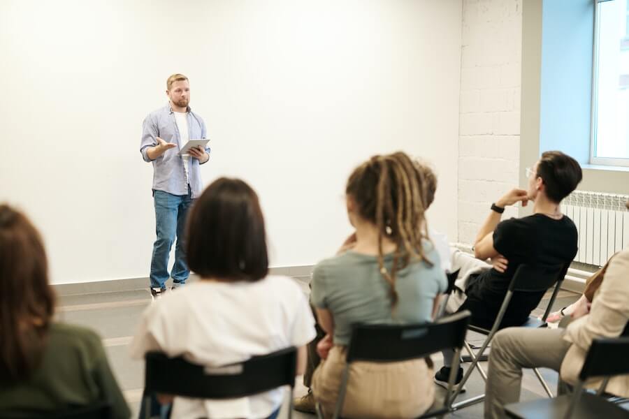 adult students receiving face to face learning in a lecture