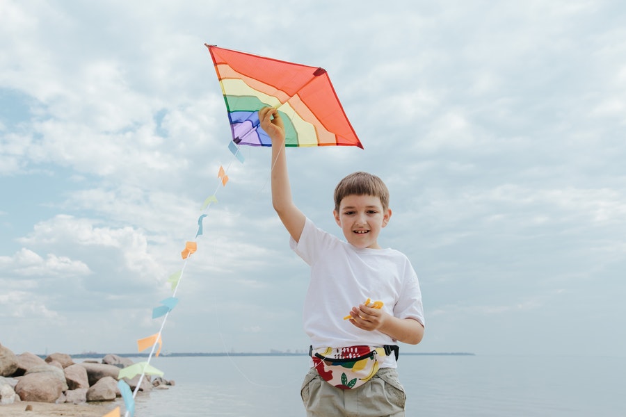 Boy flying kite