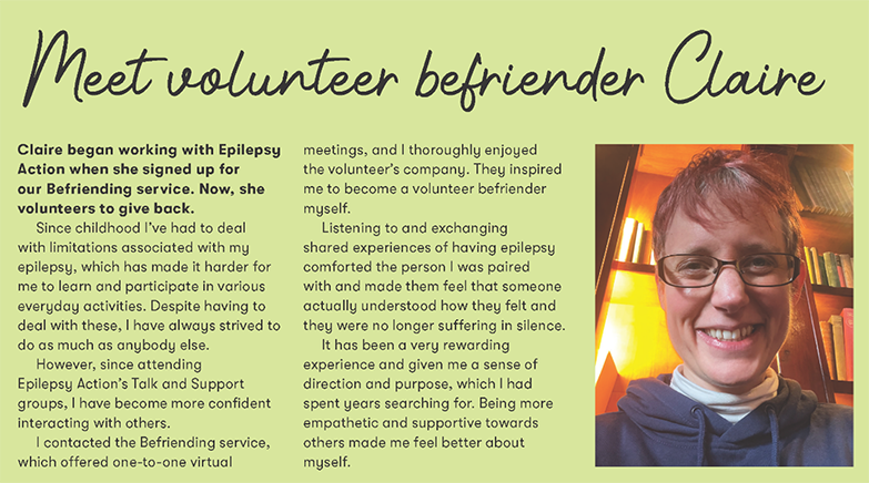 Article from Epilepsy Action about their volunteer befriender Claire