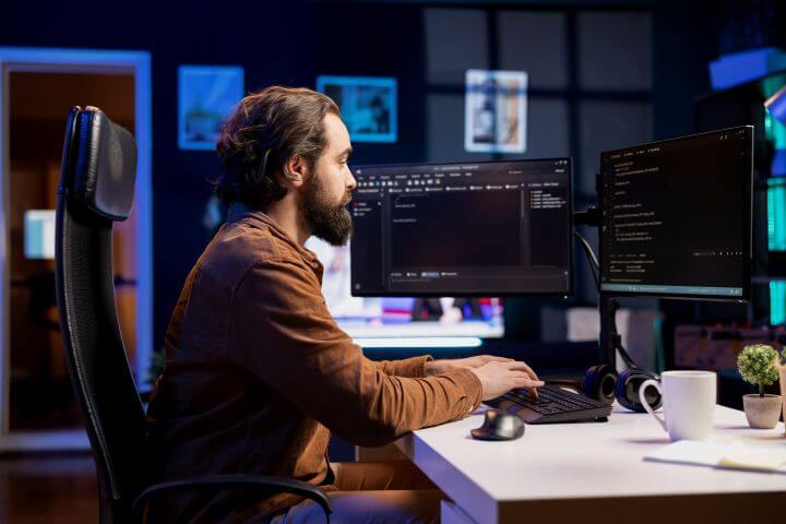 man working in office coding