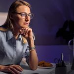 woman working hard late at night in office
