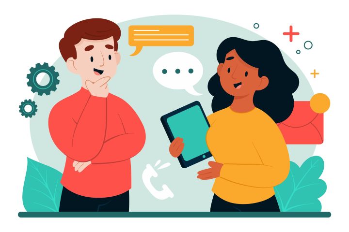 people communicating productively in business
