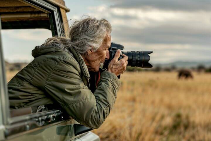 woman in the wild taking photographs