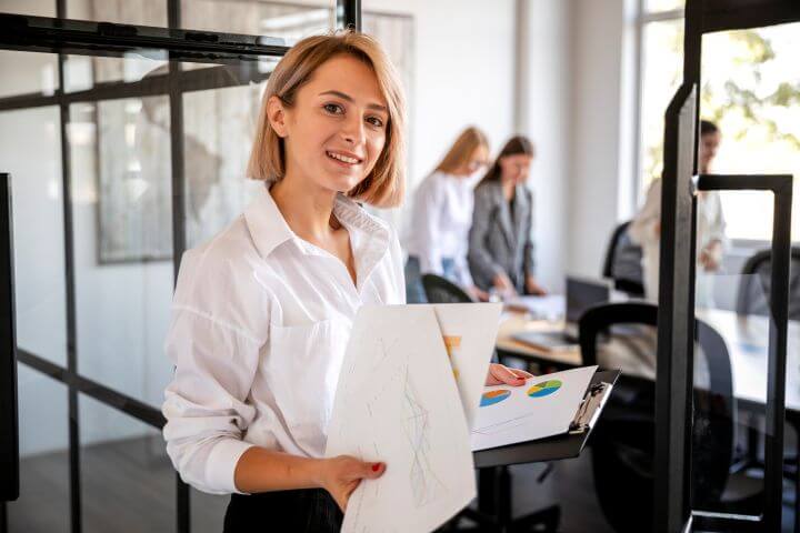 woman in business checking results