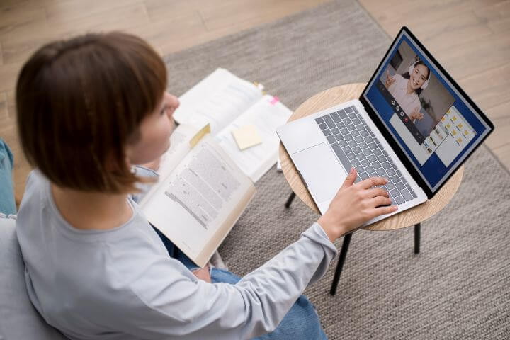 woman studying online learning course